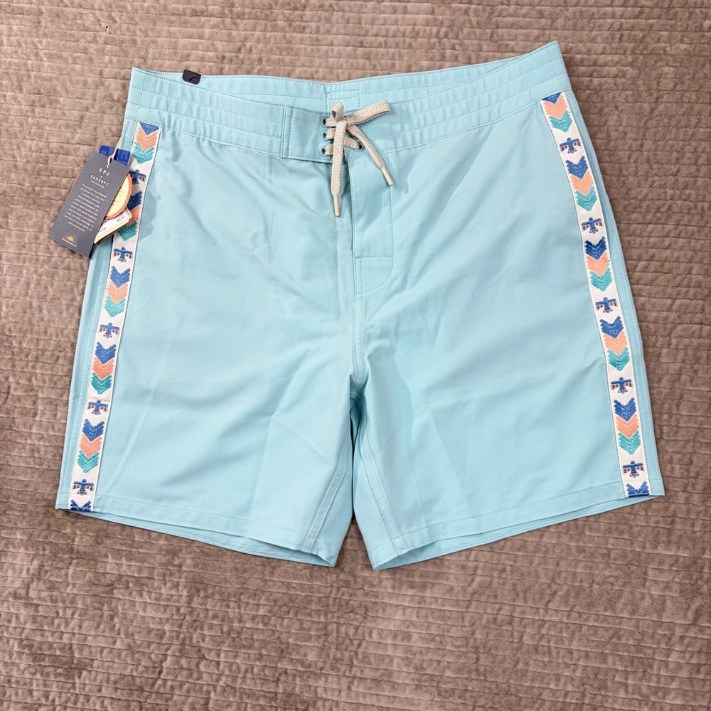 Faherty Steven Paul Judd Beacon Trunk Board Shorts Blue Embroidered 36 NWT!